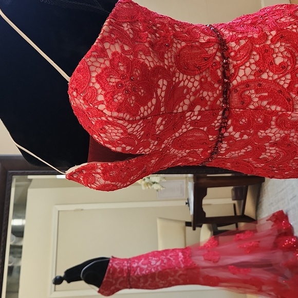 Size 2 red and nude prom/pageant/evening gown by Alyce Paris - Picture 8 of 8